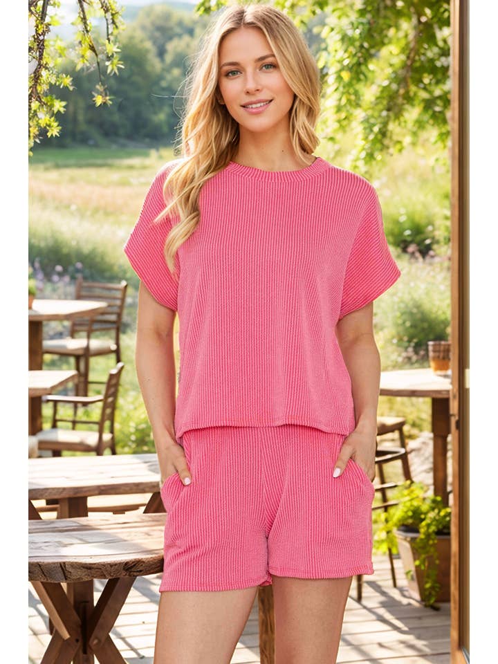 Burgundy Apparel - Wholesale Lounge Set - Women's - WAVE RIB TOP AND SHORTS SET11