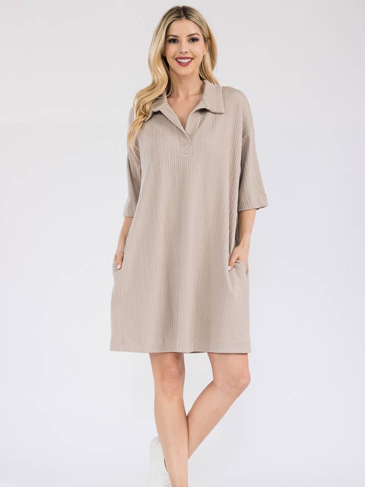 STD20163 Textured Collared T-Shirt Dress Plus Size for wholesale by STYLIVE