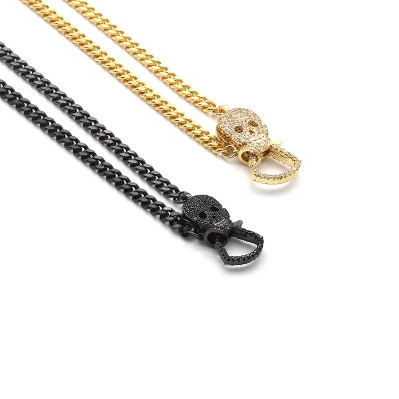 BestBeads&Beyond - Wholesale Pendant/Charm Necklace - Gold Black Cuban Chain Skull Necklace,sku#EF3162