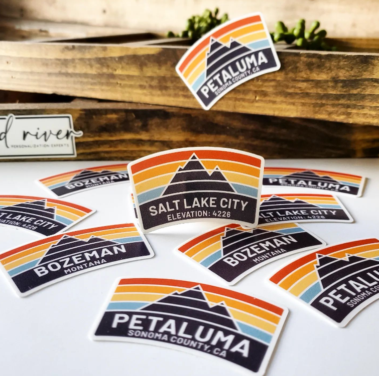 Mad River – wholesale Sticker – Your Custom State Sticker, Retro Rainbow Arch / Decal1