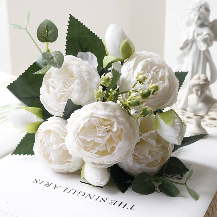 Sweet Home Deco - Wholesale Artificial Flowers - 12'' Silk Peony Flower Bunch, Spring Wedding/Home Decors