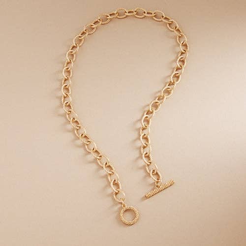 Designature New York - Wholesale Link & Chain Necklace - Textured Vintage Metal Toggle Clasp Short Necklace