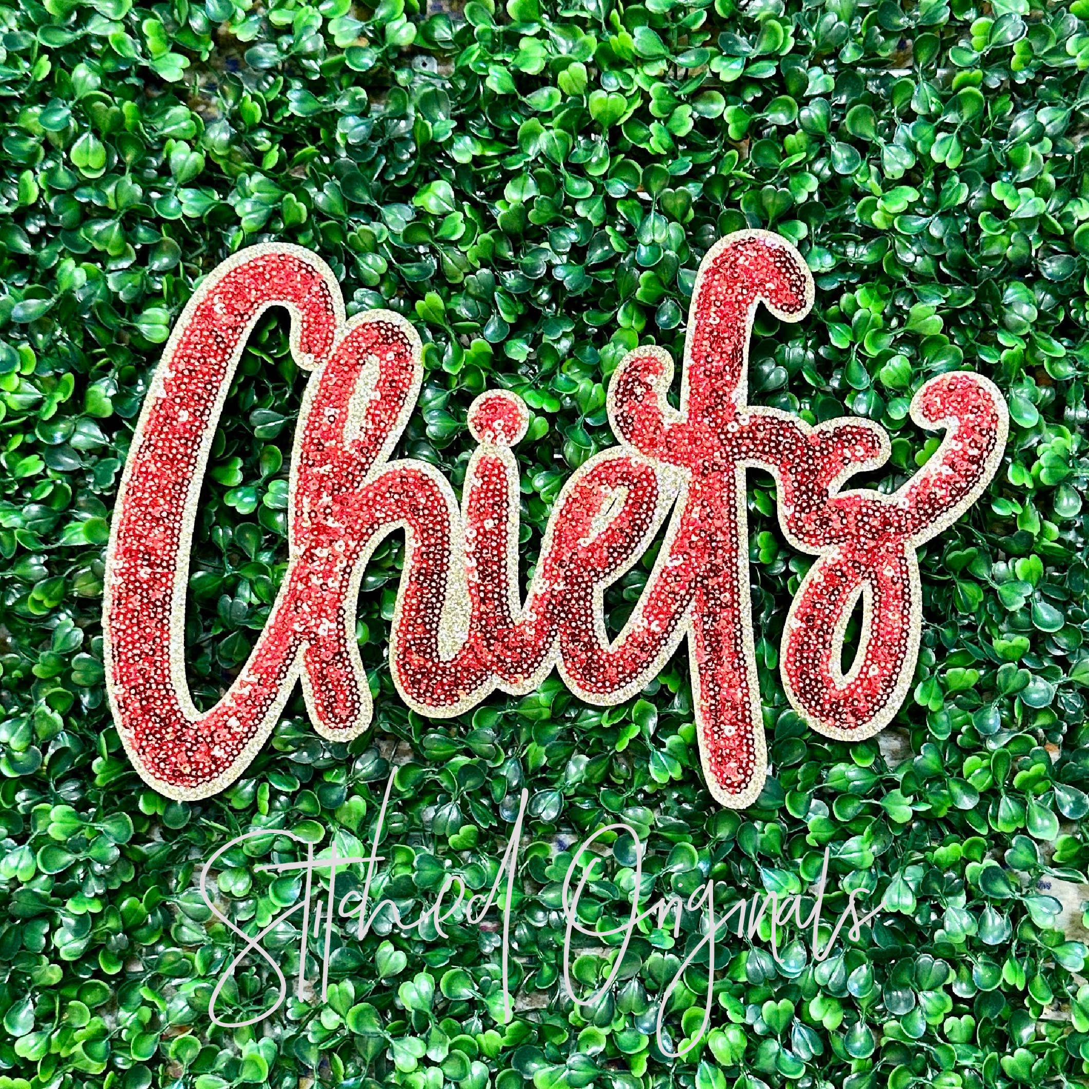 Stitched Originals - Wholesale Patch - Chiefs Sequin Patch, Gold Glitter Backing, DIY Patch1