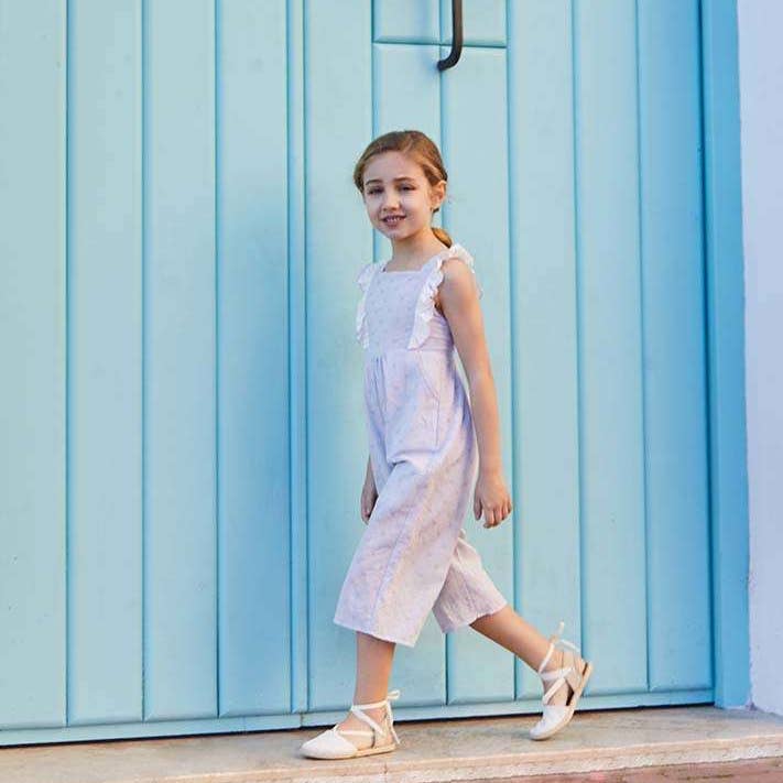 Lila Jumpsuit för flicka med hjärtan och volanger för wholesale på Faire0