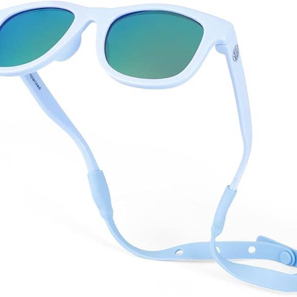 Sky Blue Flexible Polarized Baby Sunglasses with Strap 0-24 Months for wholesale by Baby Sunnies