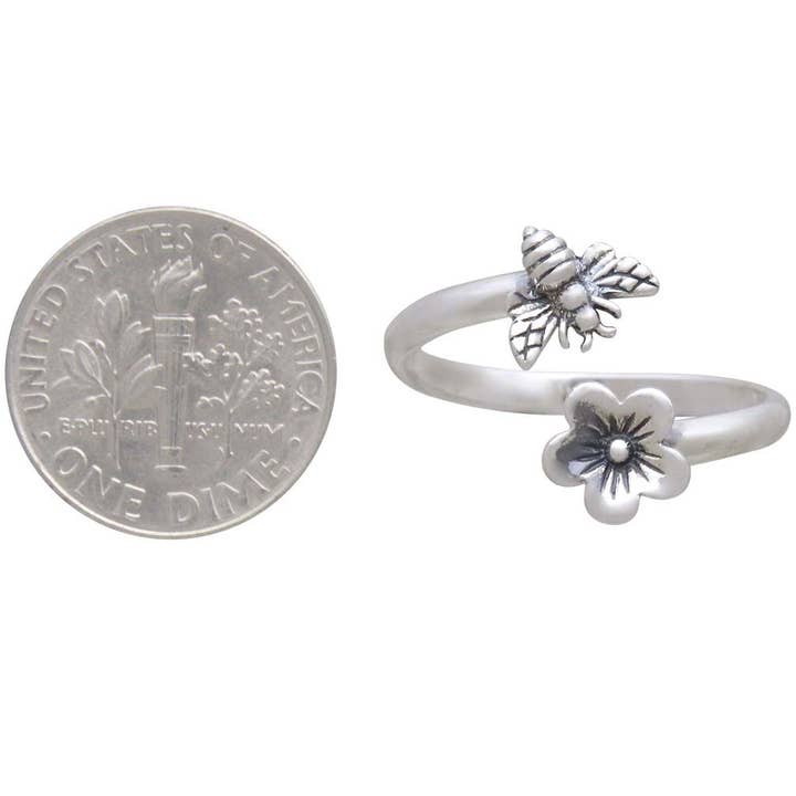 Nina Designs - Wholesale Band/Stacked Ring - Silver or Bronze Bee and Cherry Blossom Adjustable Ring