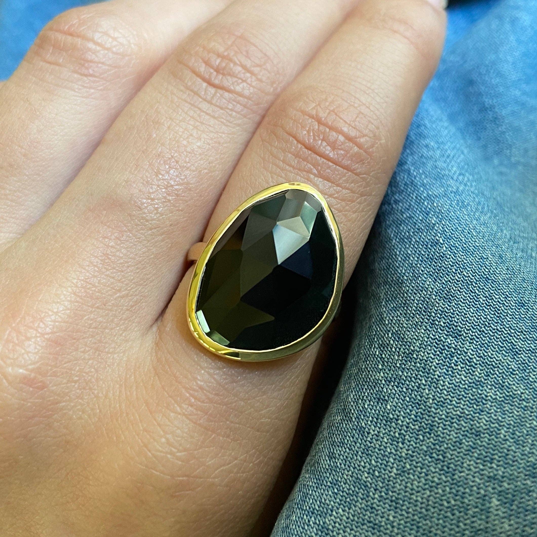 Kamaria Jewelry - Wholesale Cocktail/Statement Ring - Black Spinel Large Gemstone Cocktail Ring in Gold2