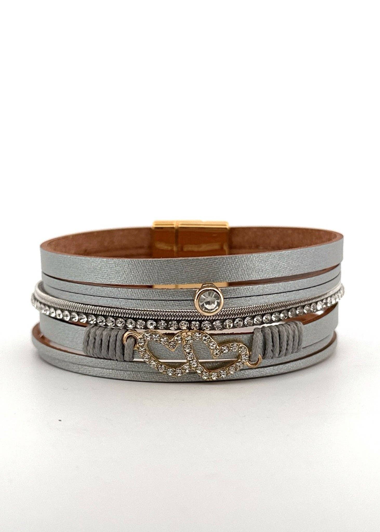 Nette Road Wholesale - Wholesale Bangle Bracelet - Magnetic Double Heart Leather Bracelet4