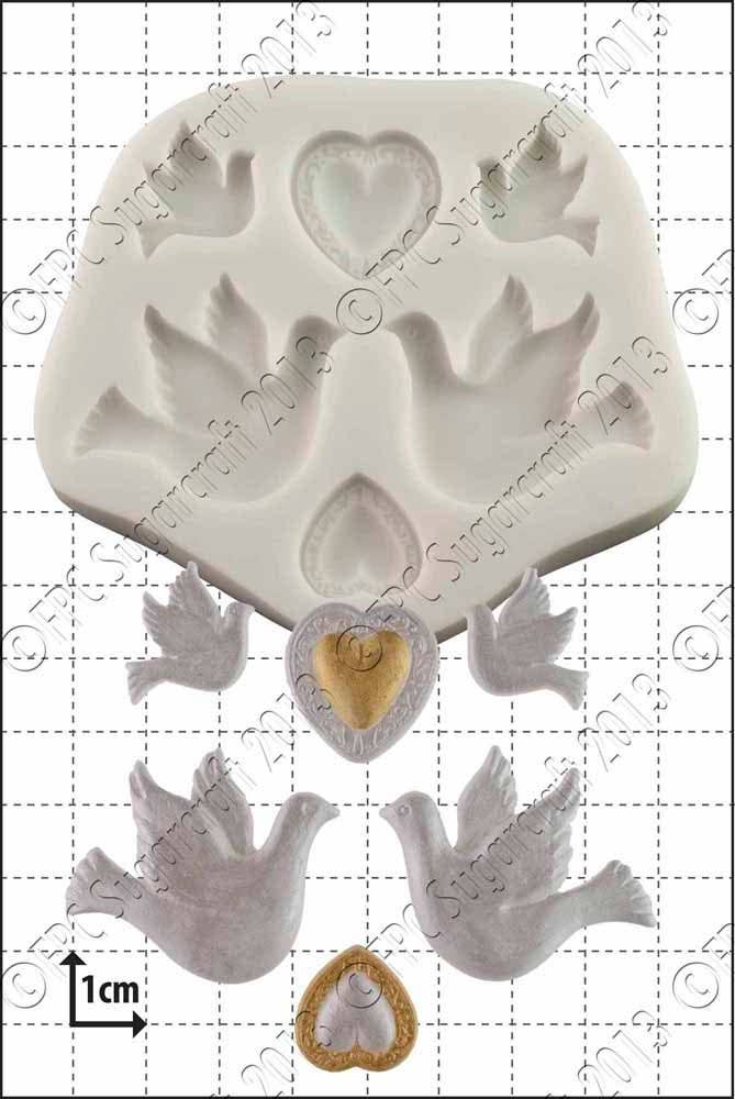 FPC Sugarcraft – wholesale Craft supplies – Doves Silicone Mould (Mold) - 'Doves and Hearts' by FPC0