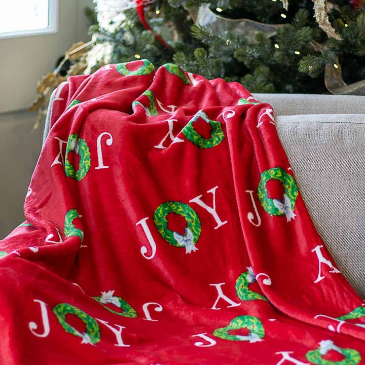 The Royal Standard - Wholesale Throw Blanket - Grand Joy Wreath Throw Red/Green 50x60