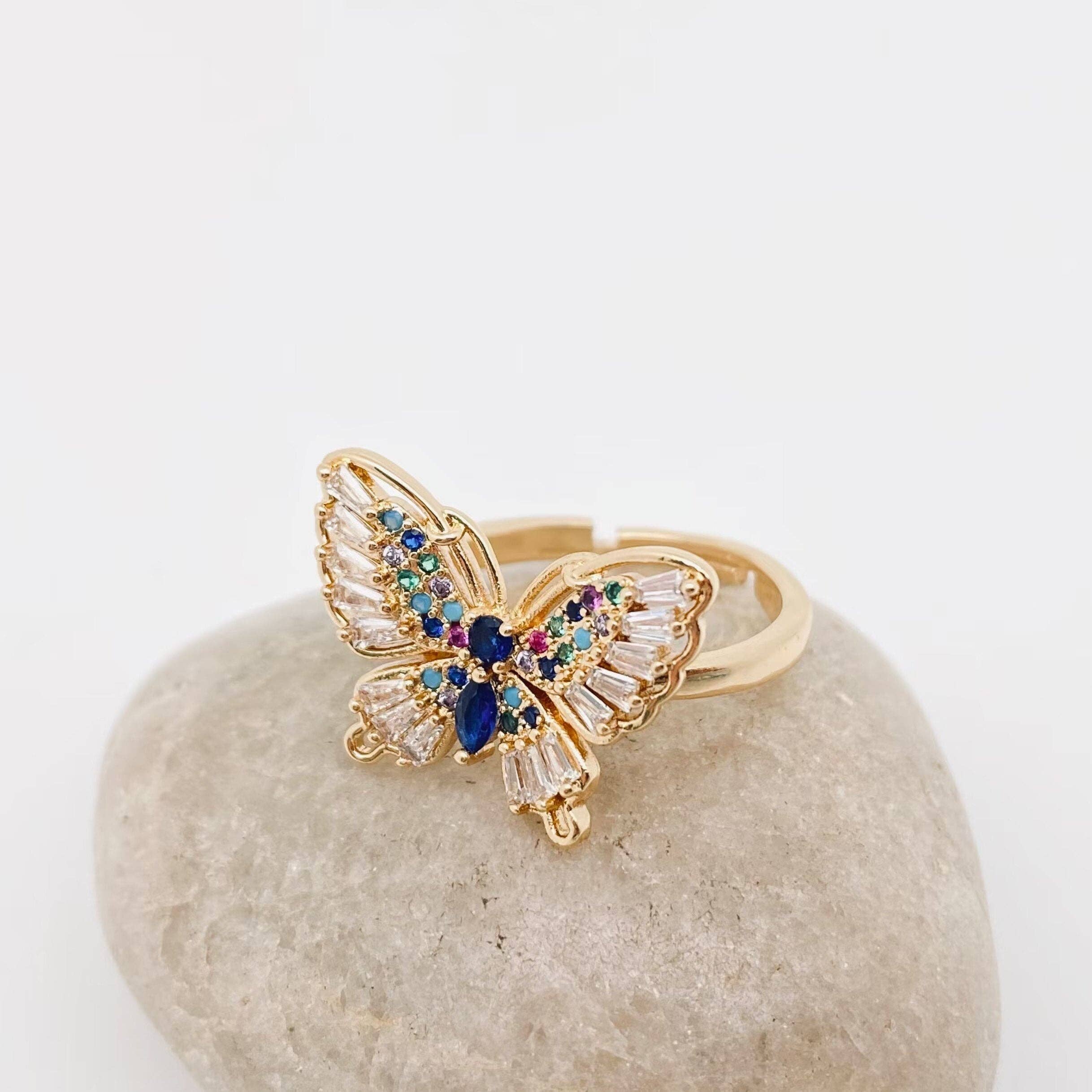 Mio Queena – wholesale Multi-stone ring – Multicolor Cubic Zirconia Butterfly Adjustable Ring7