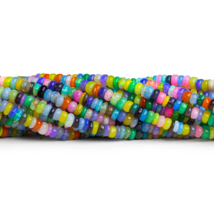 4.5mm Multicolor Ethiopian Opal Plain Rondelles 16 inch 165 beads for wholesale by The Bead Traders