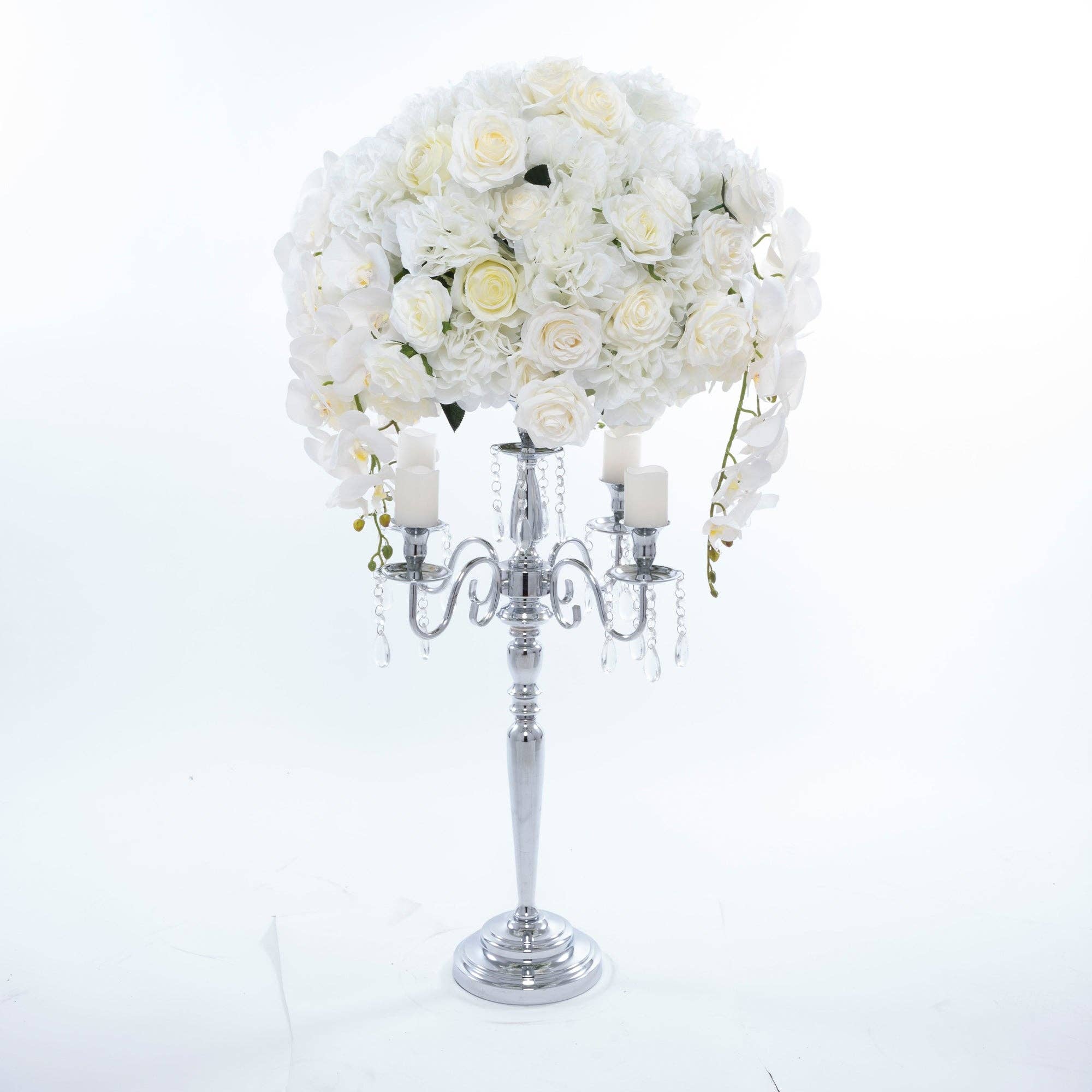 Classic Floral Candelabra 33" - Silver for wholesale on Faire2