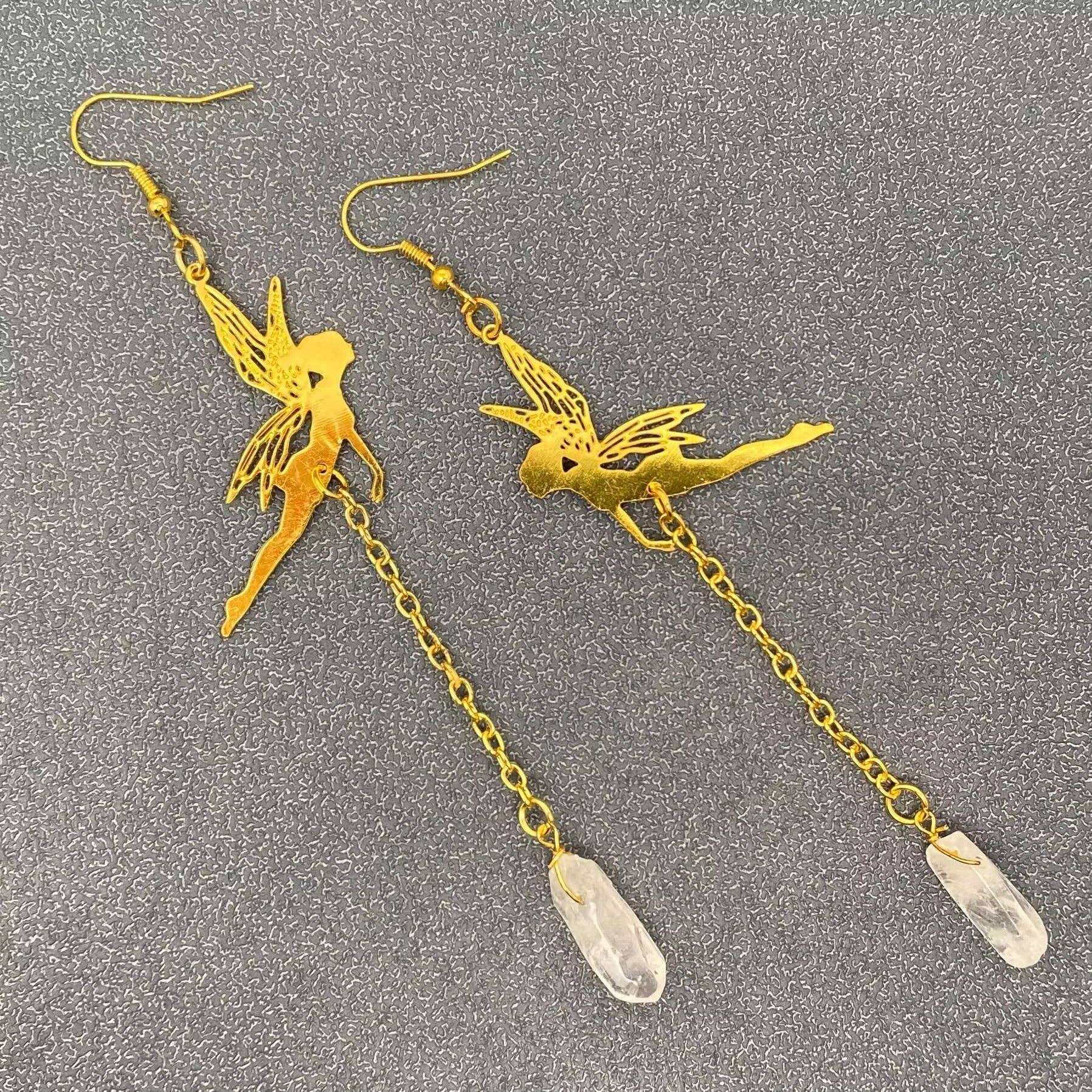 Mio Queena – Brincos de argola por atacado – Brincos Pendurados de Elfo Dourado com Cristal Branco3