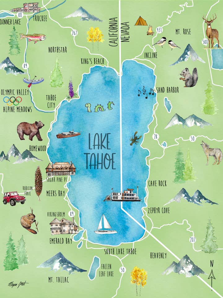 Nouvelle carte du lac Tahoe pour la vente par Colors By Megan