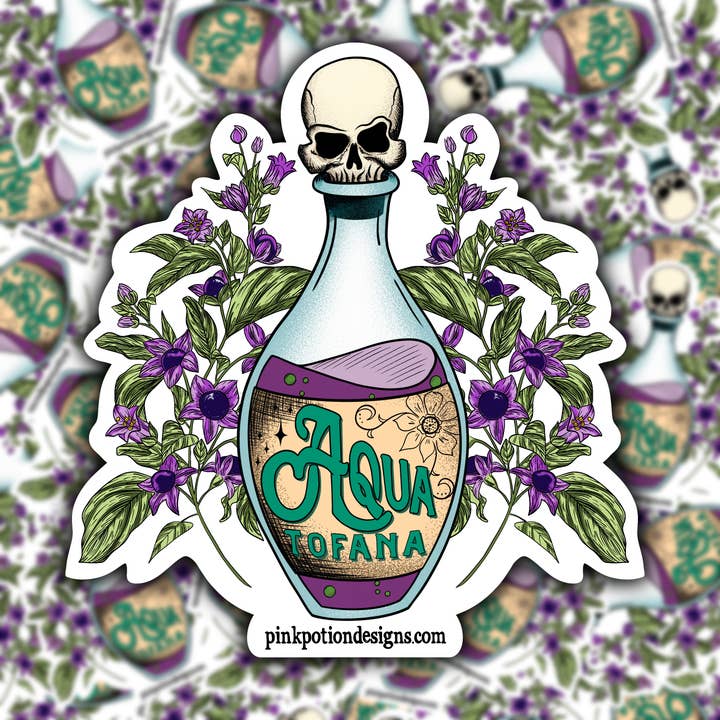 Aqua Tofana Bottle Sticker for wholesale by Pink Potion Designs