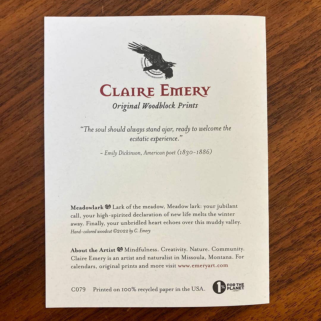 Claire Emery Art - Vente Assortiments de papeterie/cartes - Carte Meadowlark3
