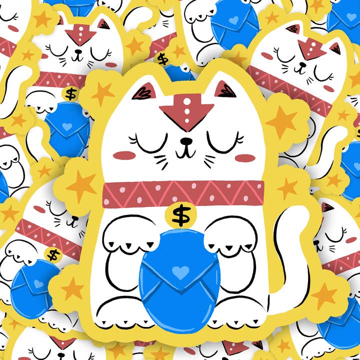 Heldig kat Glossy Vinyl Sticker for engroshandel hos Wonder & Wild