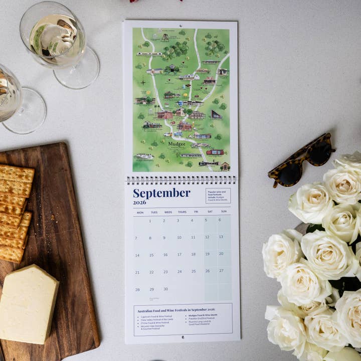 Australian Map Gifts - Wholesale Calendar - A4 Australian Food & Wine Festivals Calendar January 2026-March 20277