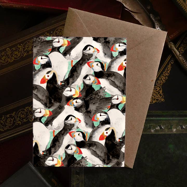 Improbability of Puffins Print A6 Notecard - Greetings Card for wholesale by Bison Bindery