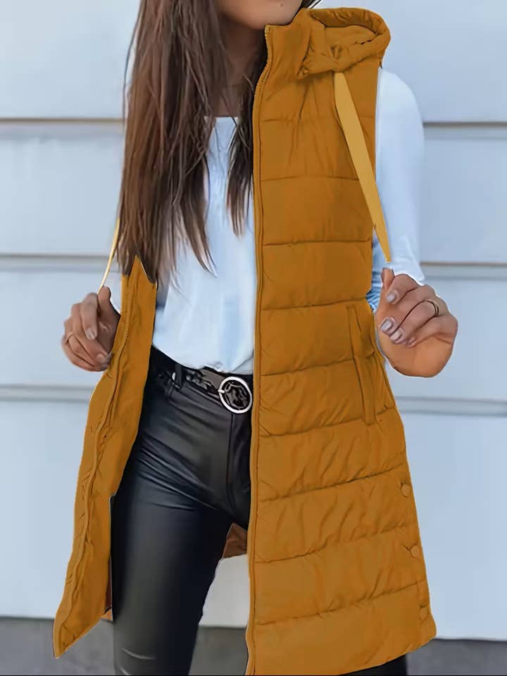 Hooded Zipper Quilted Waistcoat Outerwear Vest for wholesale by Rosa Clothing