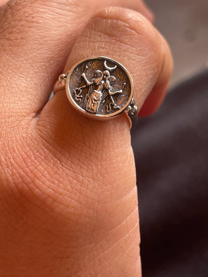 HECATE COIN RING Triple Goddess Sterling Silver 925K for wholesale by Flesh & Soul
