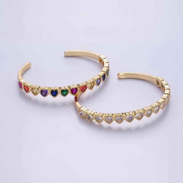 14K Guld Fyldt Flerfarvet, Klar CZ Hjerte Manchetarmbånd | WA-2525 WA-2526 for engroshandel hos Aim Eternal