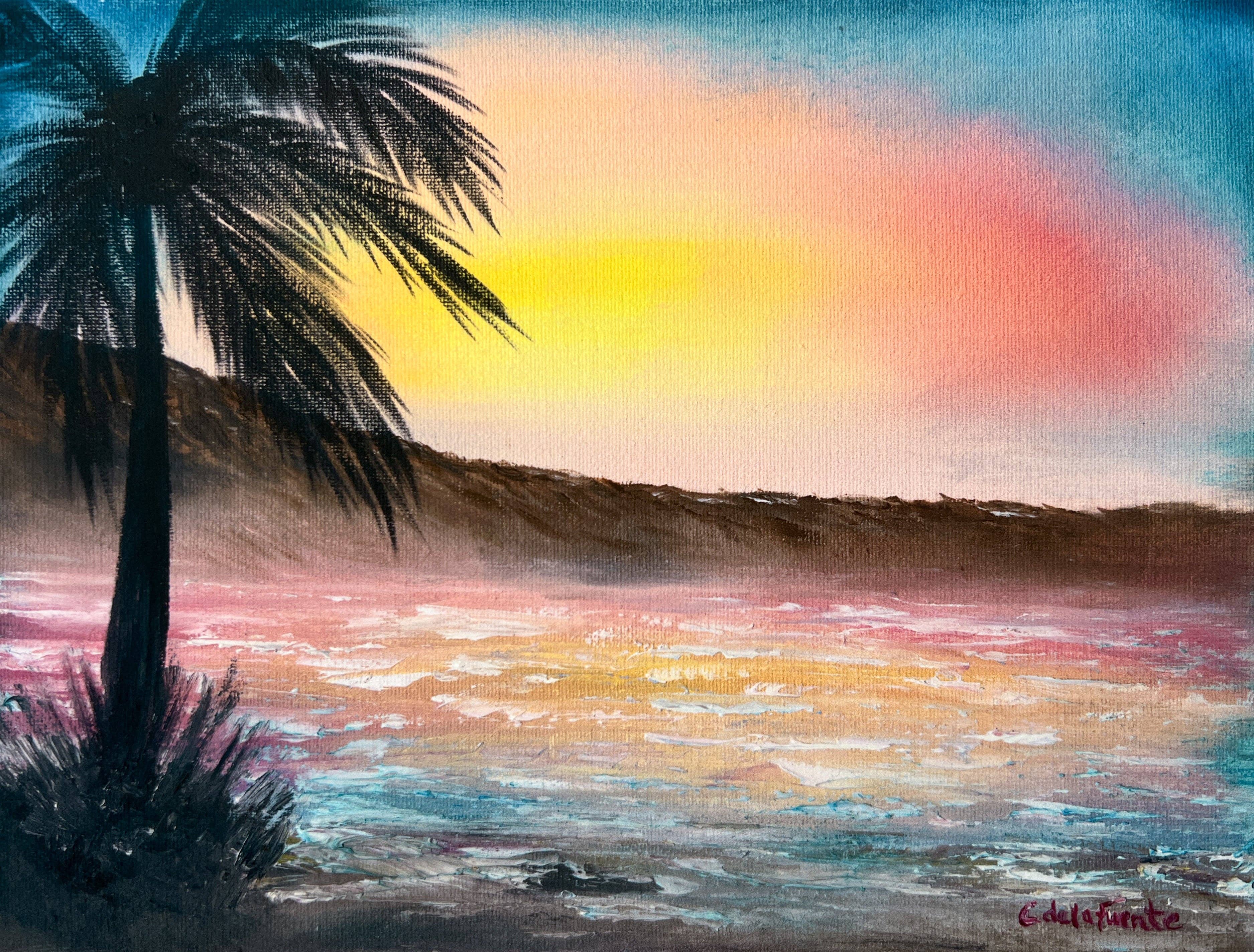 Clara de la Fuente Artist - Wholesale Art Print - Warm Yellow Pink Blue Sunset  Hawaii Palm Beach Gift & Decor1