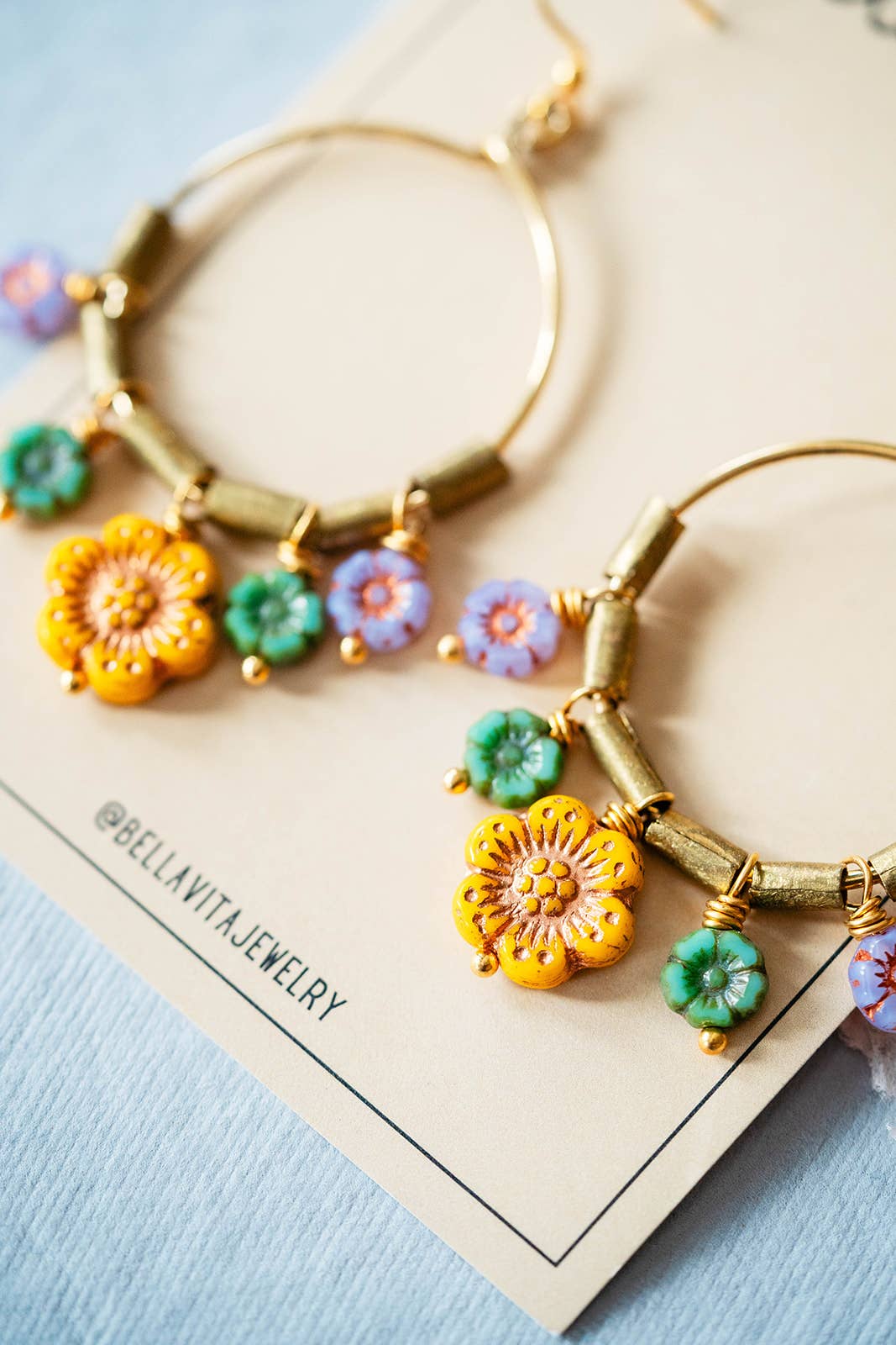 Bella Vita Jewelry - Wholesale Dangle Earrings - Flower Power | Bouquet Hoop Glass Flower Bead Earrings7