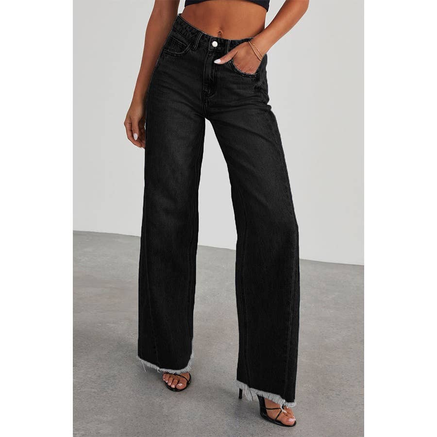 Paperdoll - Vente Jean – femme - Jeans à serpillière à jambes larges, coupe ajustée et confortable, taille haute 6