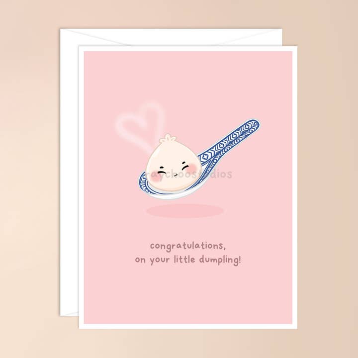 Congratulations on Your Little Dumpling Baby Card - Pink for wholesale by Raychoo Studios Inc.