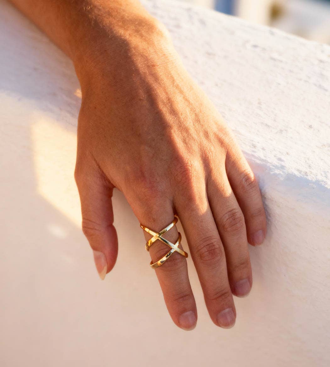 Caprice Paris – wholesale Band/stacked ring – Asteri Gold Crossed Ring | Handmade Jewelry in France4