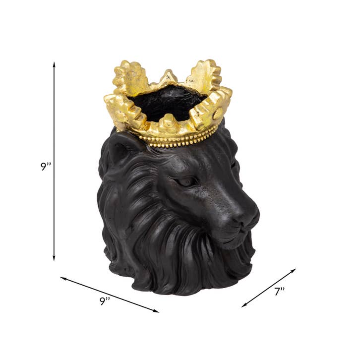 Sagebrook Home - Wholesale Decorative Figurine - Resin Regal Lion Head Planter with Crown - Black, 9 in.3