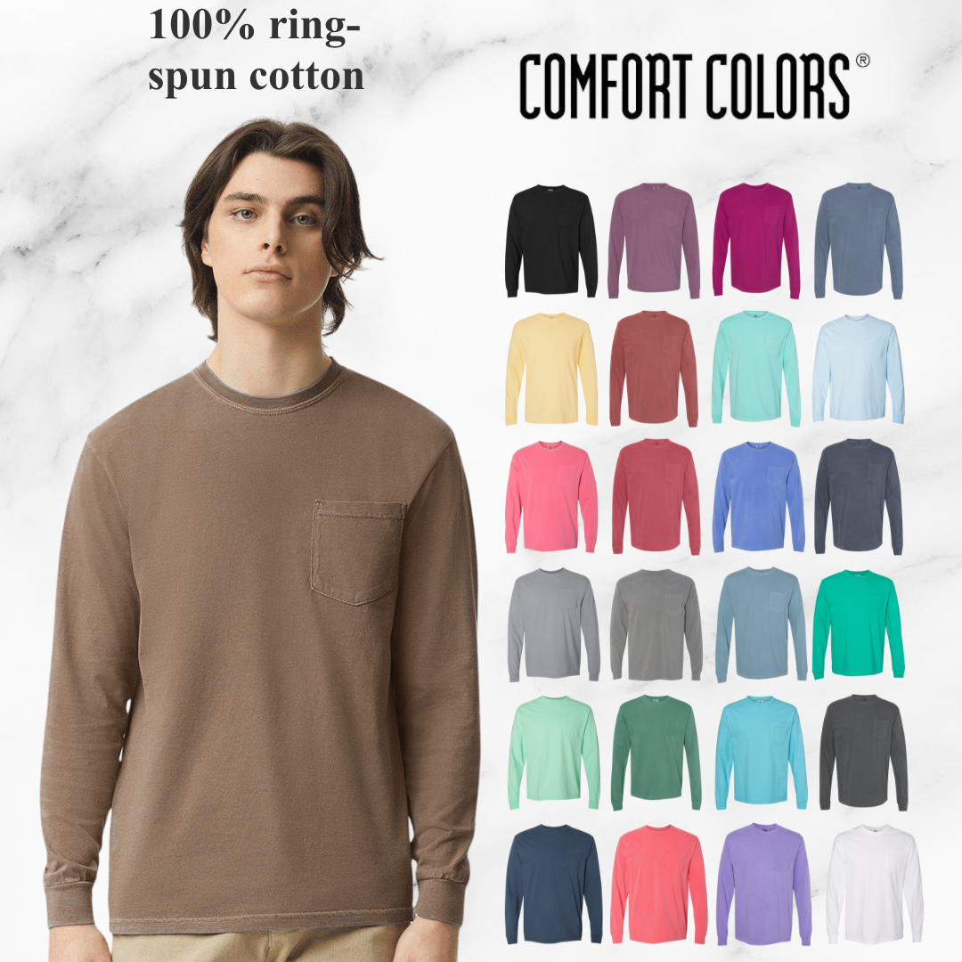 MYES BULK APPAREL - Wholesale T-Shirt - Unisex - Comfort Colors 100% Cotton Long Sleeve Pocket Unisex Shirt1