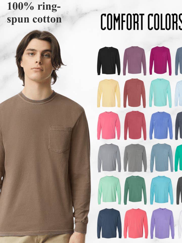 MYES BULK APPAREL - Wholesale T-Shirt - Unisex - Comfort Colors 100% Cotton Long Sleeve Pocket Unisex Shirt1