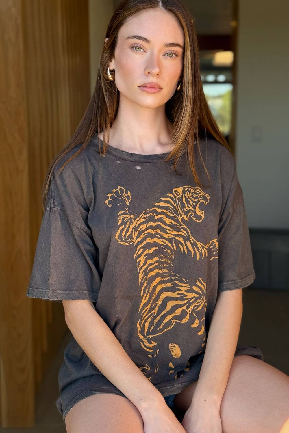 IRON Roaring Tiger Oversized Vintage-Wash Graphic Tee for wholesale on Faire3