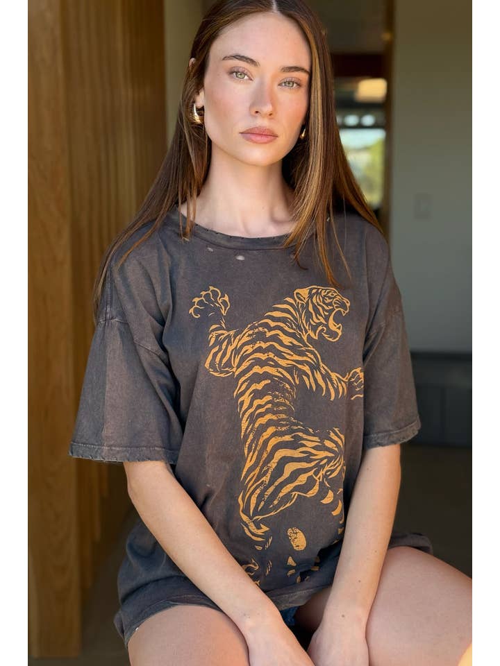 IRON Roaring Tiger Oversized Vintage-Wash Graphic Tee for wholesale on Faire3
