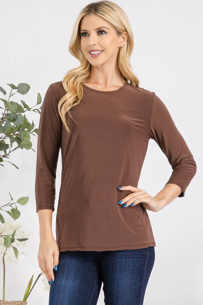 Celeste Clothing - Venta al por mayor Camiseta - Mujer - TOP DE CAPAS SIN ARRUGAS CON MANGAS 3/4 -CT1321412
