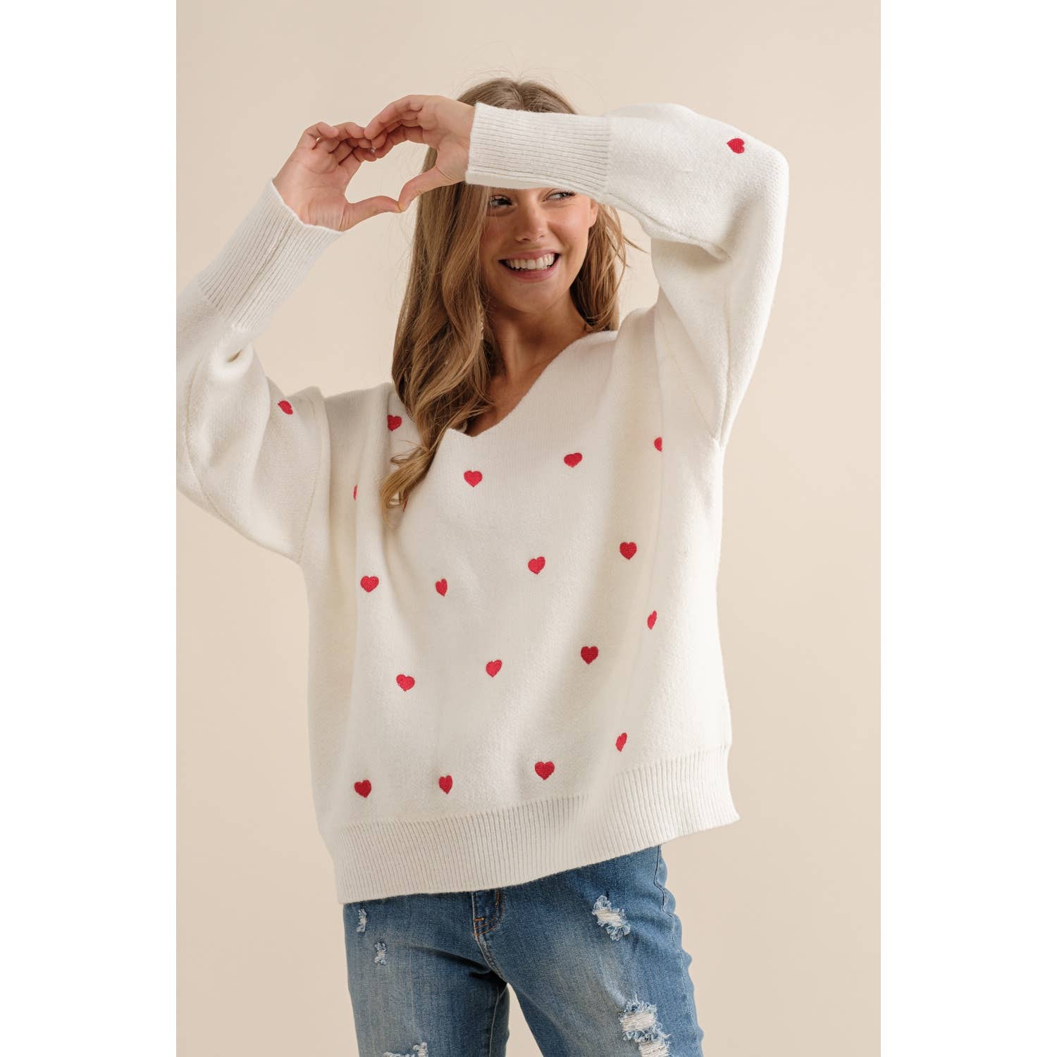 Sweet Generis - Wholesale Knit Sweater - Women's - HEART PATTERN BOXY KNIT PULLOVER SWEATER8
