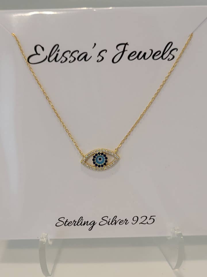 Sterling Silver 925 Gold Plated Evil Eye Necklace for wholesale by Elissas Jewels