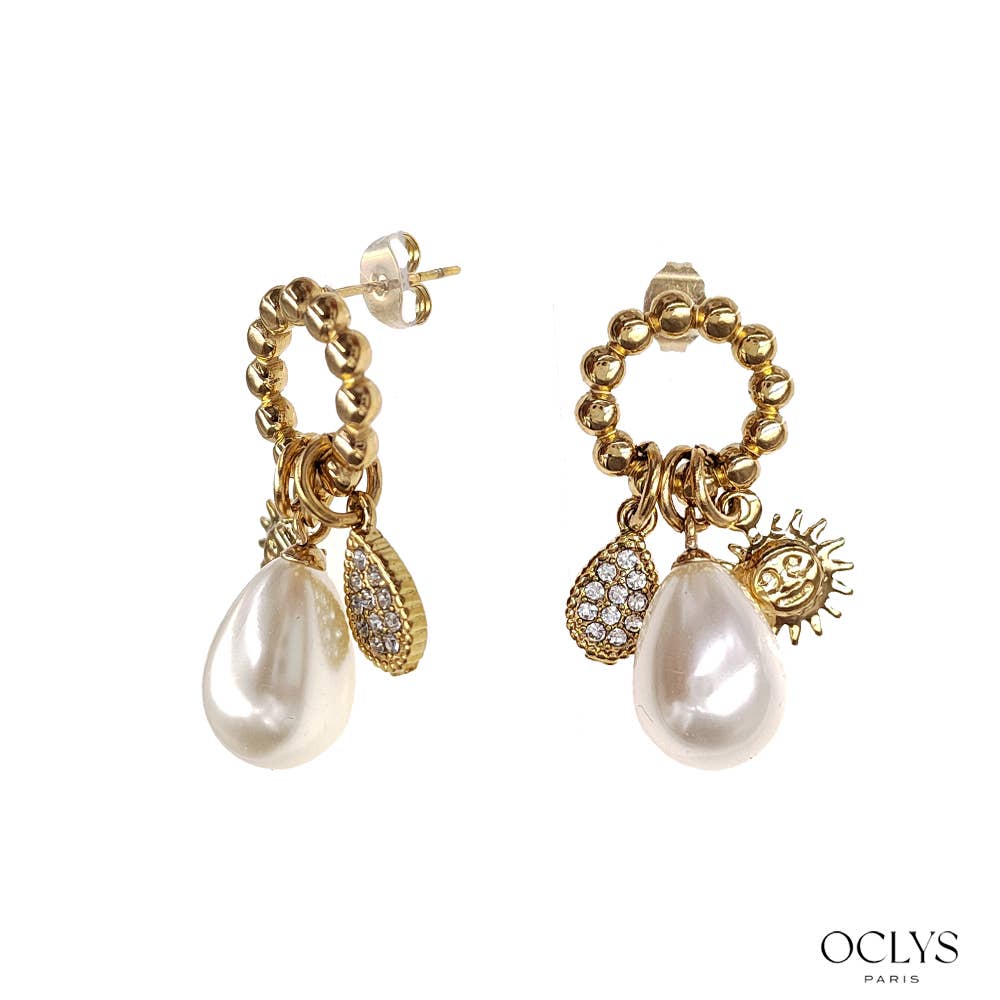 Oclys - Wholesale Dangle Earrings - Run gold-plated stainless steel beaded drop earrings1