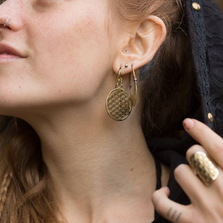 Arya Clothing - Wholesale Dangle earrings - Flower of Life Earrings - Brass2