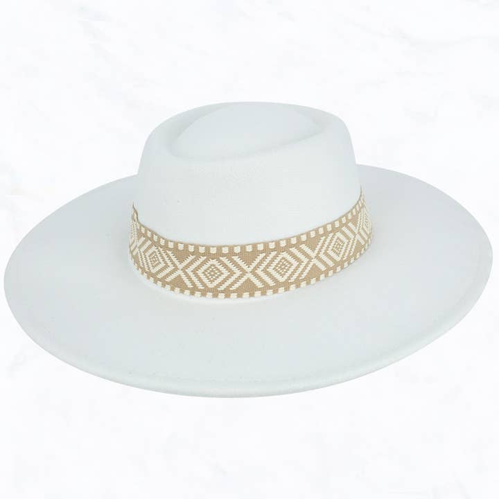 Suzie Q USA - Wholesale Fedora - Women's - Big Brim Concave Top Aztec Pattern Belt Jazz Hat
