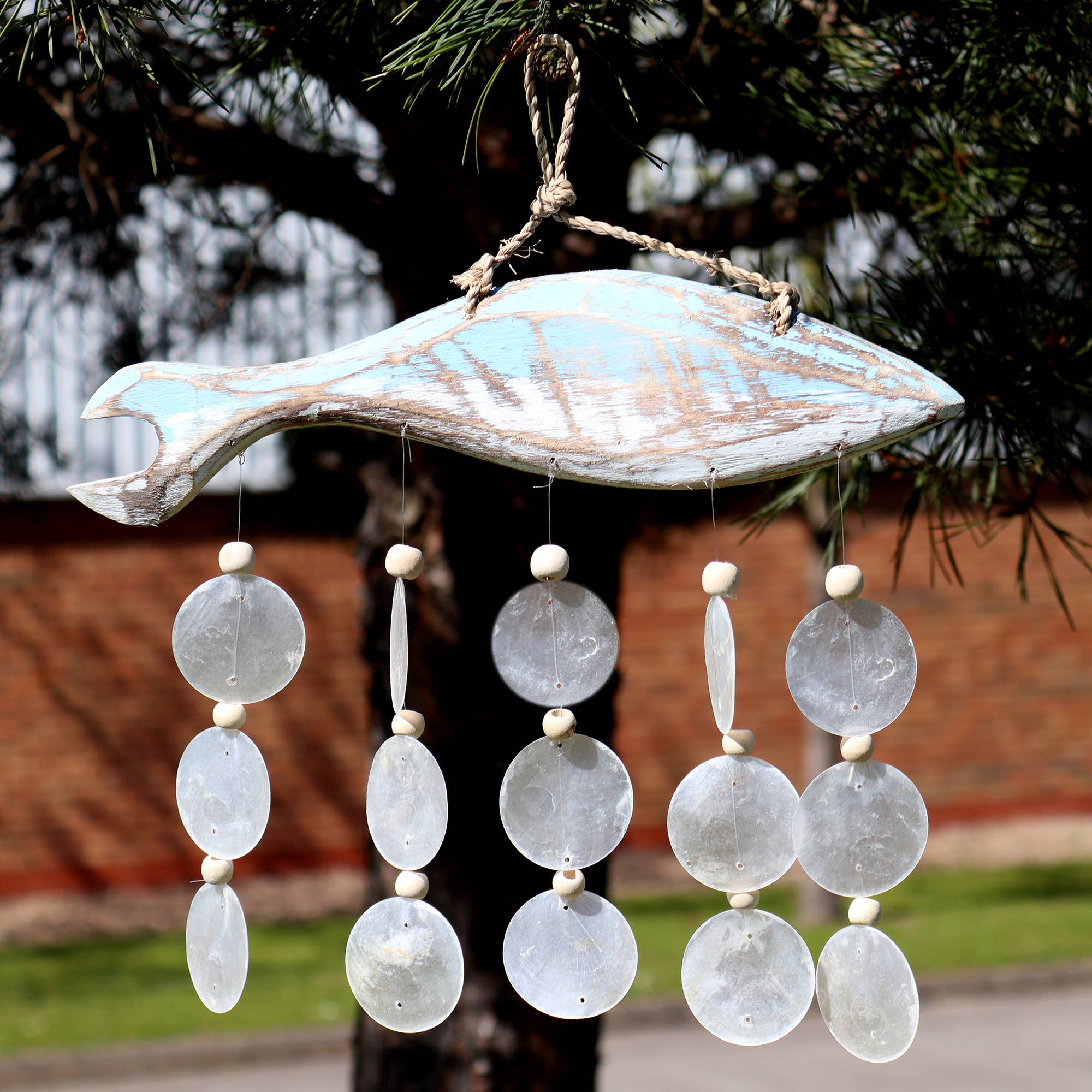 AW Artisan - Wholesale Mobile - Fish Chime in Washed Blue and Natural Drop1