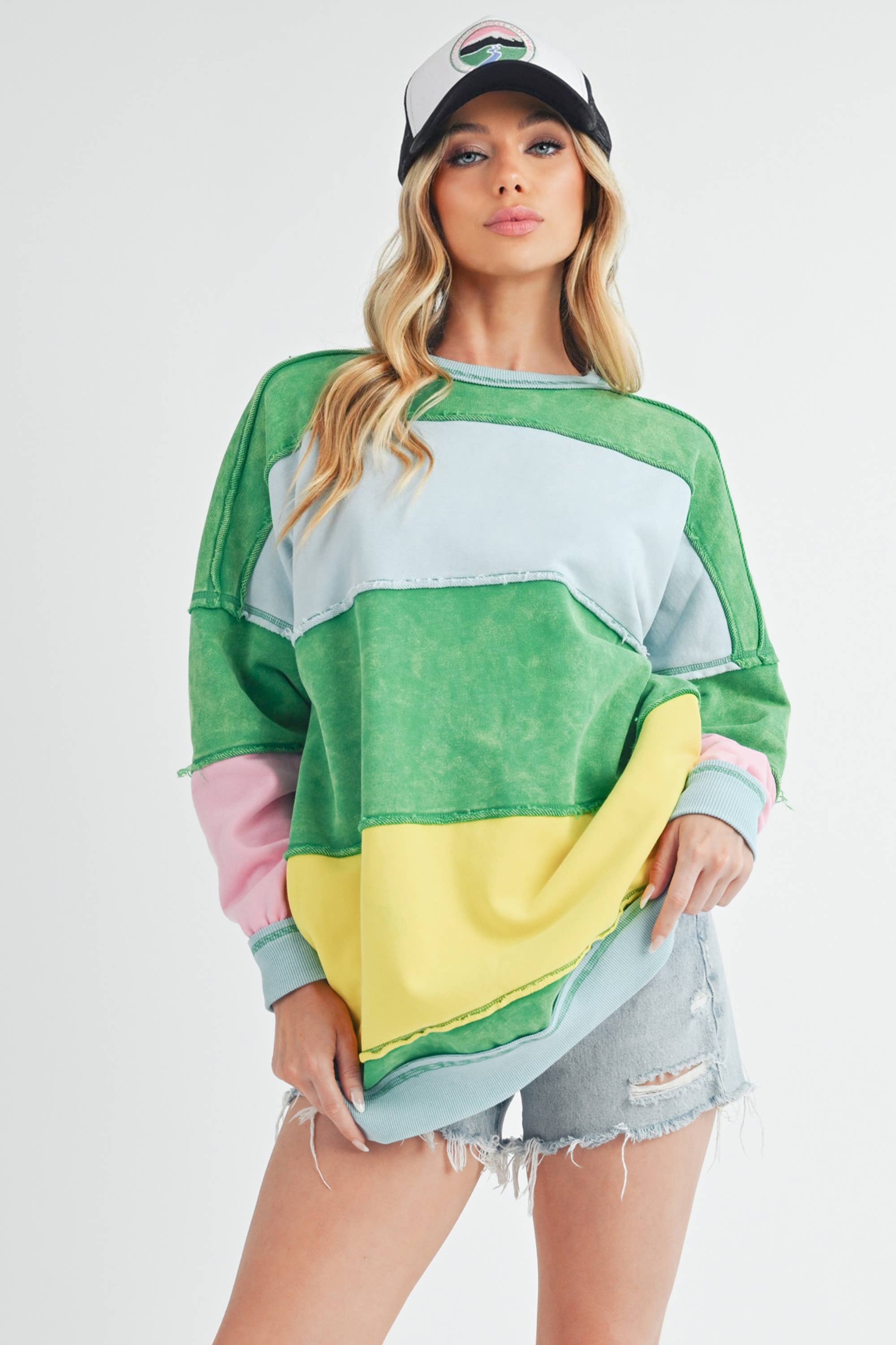 AEMI + CO - Wholesale Knit Sweater - Women's - 8332EK Rugby Color Block Stripe Sweatershirt0