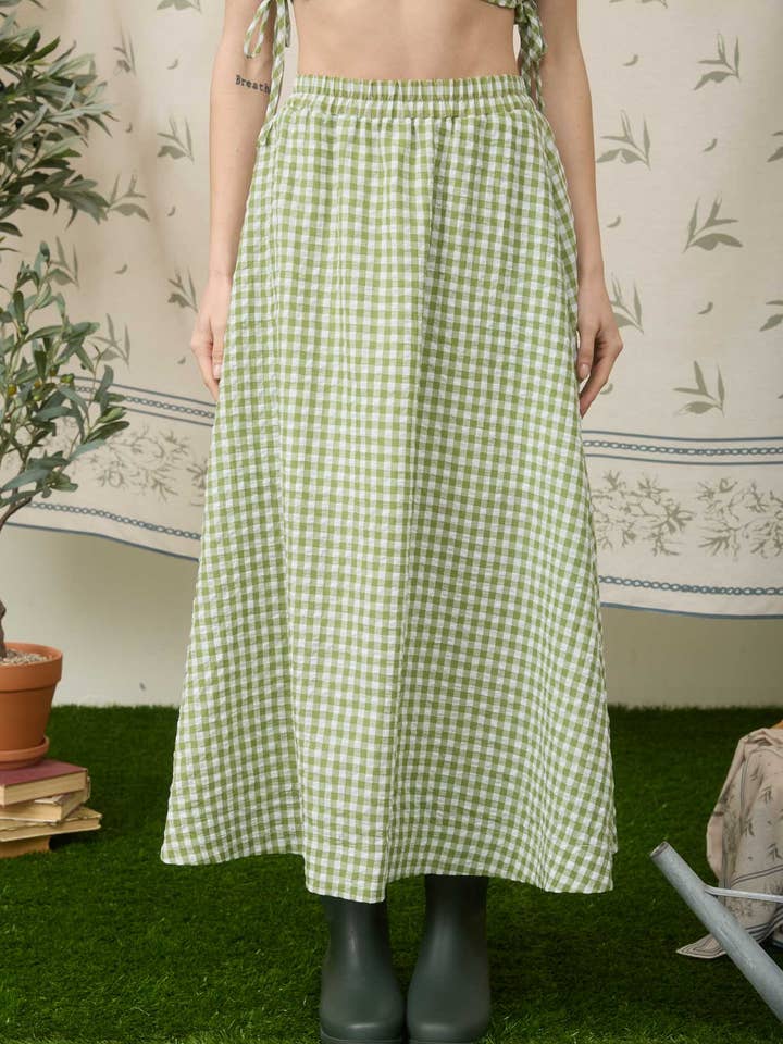 Gingham midikjol med resårmidja för wholesale av Blu Pepper