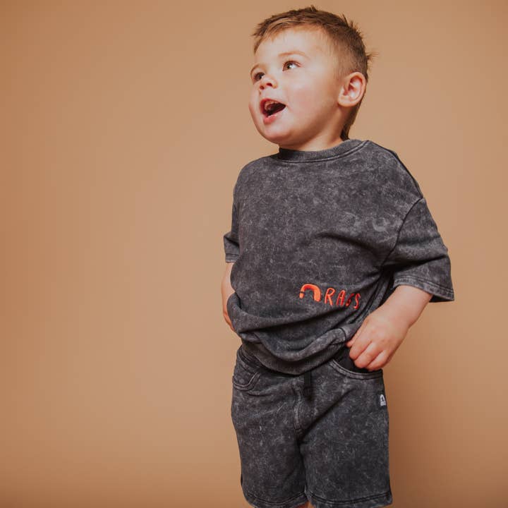 Short Sleeve Crewneck - Black Acid Wash for wholesale by RAGS