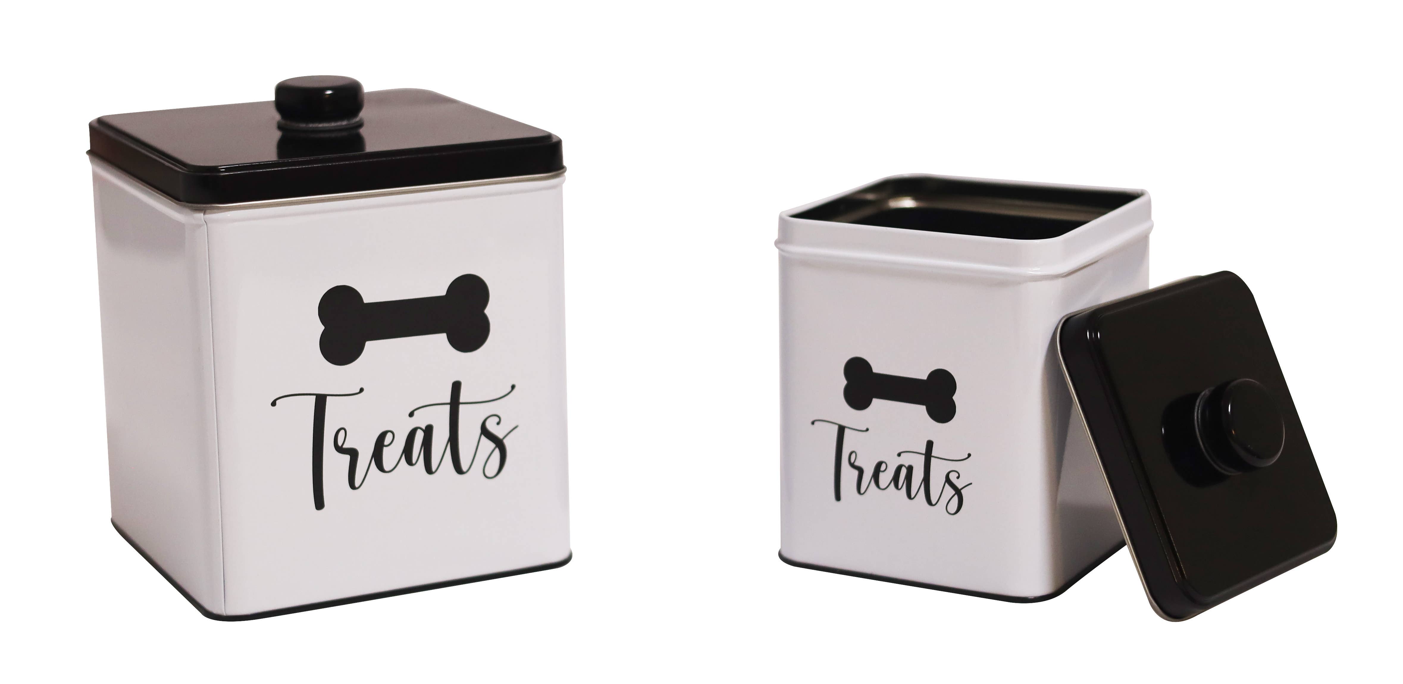 DAHO - Vente Bocal à friandises – chien - Ensemble de 2 boîtes carrées en métal pour friandises pour chiens2