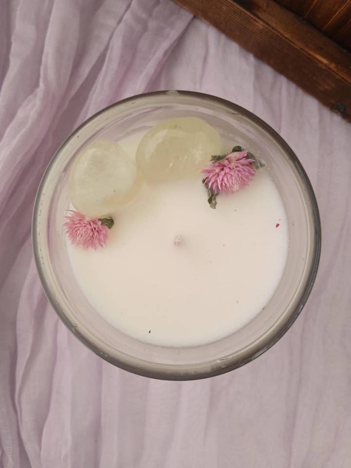 Manifest Intention Candle with Crystals & Plant-Based Oils for wholesale by moon and mantras