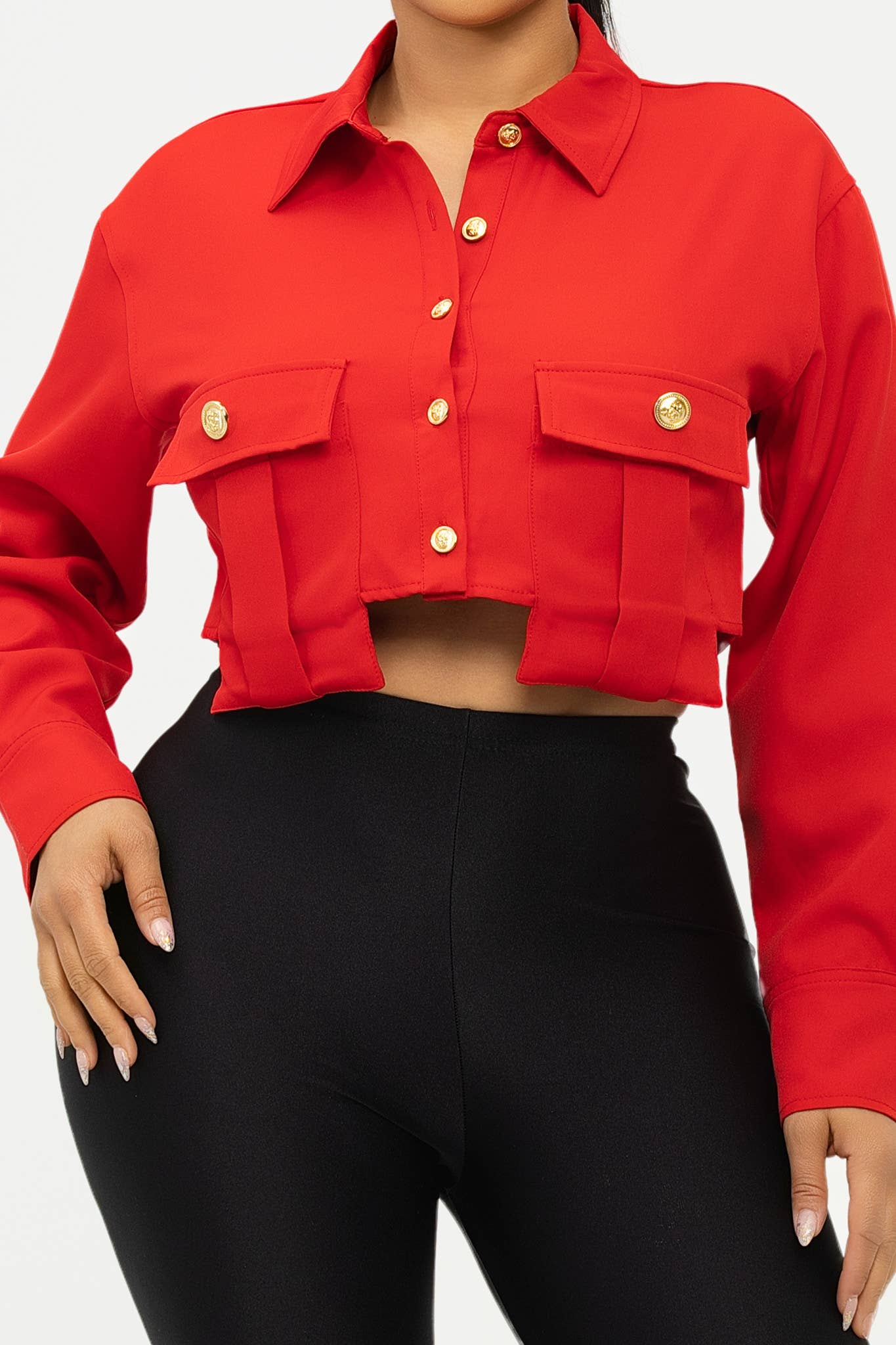 Julia by LoveJ - Vente Chemise à col boutonné – femme - Haut à boutons devant avec poches surdimensionnées14